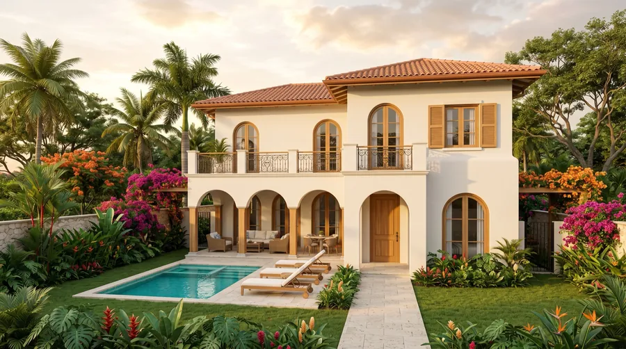Artist's rendering: home exterior and garden